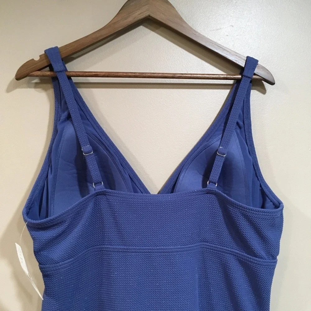 Lands End Tummy Control Metallic One Piece Swimsuit Womens XL 18 Blue UPF 50 - Picture 9 of 14